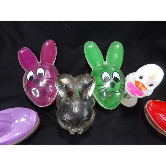 Vintage Easter Bunny Lot Toy Candy Holders and Glass Paperweight Basket Decor - Picture 1 of 6